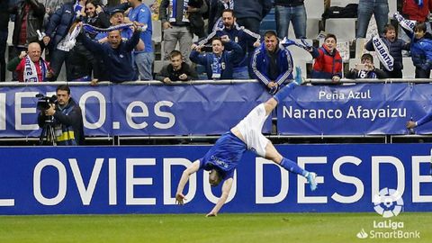 Gol Rodri Rios Real Oviedo Tenerife Carlos Tartiere.Rodrigo celebra el tanto de la victoria ante el Tenerife