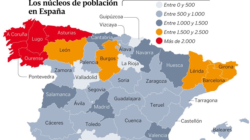 Los n�cleos de poblaci�n en Espa�a