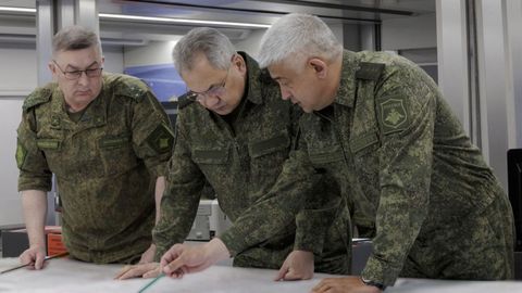 Russian Defense Minister Sergei Shoigu inspects the advanced command post of Russian troops in Ukraine on June 26, 2023.
