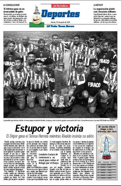 Pirmera página de Deportes de La Voz del 15-08-1997