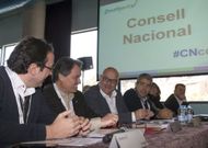 De izquierda a derecha, el coordinador de CDC, Josep Rull; Artur Mas; el diputado Lluis Corominas, y el consejero de Presidencia, Francesc Homs, durante el consejo nacional celebrado ayer en Barcelona. 