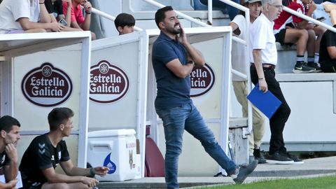 Antonio Fernndez, entrenador del Pontevedra CF, durante un partido esta temporada en Pasarn