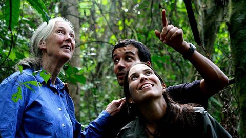 Jane Goodall con la ferrolana Rebeca Atencia y Fernando Turmo