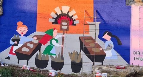 «Mulleres cocendo pan», el mural reivindicativo del 8M en Vilar de Barrio