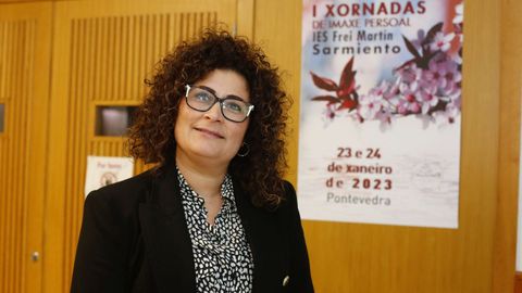 Salomé Rial, este martes, en el IES Frei Martín Sarmiento, instituto donde estudió y al que volvió para dar una charla sobre estética