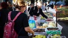 Una mujer compra frutas y verduras en una feria comunitaria para combatir la inflacin, en Buenos Aires 
