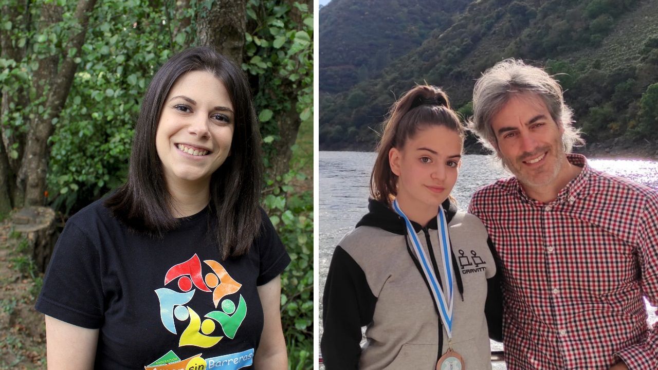 A la izquierda, Lara Lozano, de Cospeito, secretaria de la ONG. A la derecha, padre e hija, Carla Ferreiro y Alberto Ferreiro, mentor de la ONG, de Outeiro de Rei