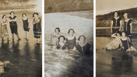 Chicas de Sedes (Narón), dándose un baño en Meirás (Valdoviño) en los años 20