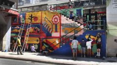 Taller artstico en la calle Eduardo Pondal organizado por Pontevern en el ao 2021