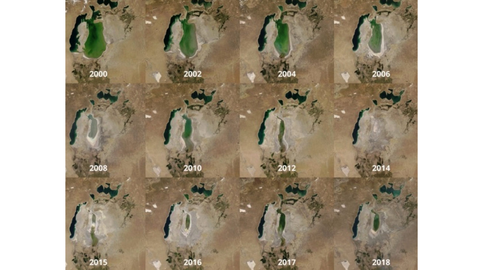 Evoluci�n del Mar de Aral, en una imagen satelital