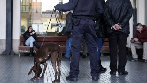 Agentes de la Polica Nacional, en un registro antidroga en la estacin de autobuses de Lugo