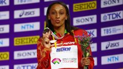 Ana Peleteiro, el pasado mes de marzo, con la medalla de bronce obtenida en el Mundial de Glasgow, en el que registró una marca en la modalidad de triple salto de 14,75 metros