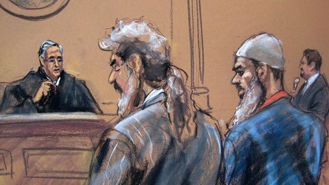 Recreacin del juicio, con el yerno de Bin Laden a la derecha