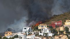Vista del incendio de Vall d'Ebo, Alicante, en su paso por una zona residencial.