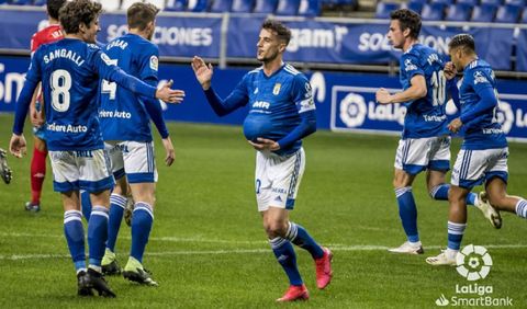 gol Tejera Sangalli Real Oviedo Lugo Carlos Tartiere.Sergio Tejera celebra con Marco Sangalli su gol ante el Lugo