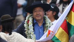 Luis Arce, presidente de Bolivia, en un cabildo de organizaciones sociales en El Alto.