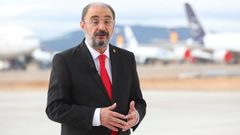 El presidente del Gobierno de Aragn, Javier Lambn, ha pronunciado su discurso de fin de ao en el aeropuerto de Teruel.