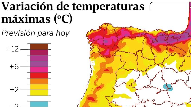 Variaci�n temperatura m�xima para hoy