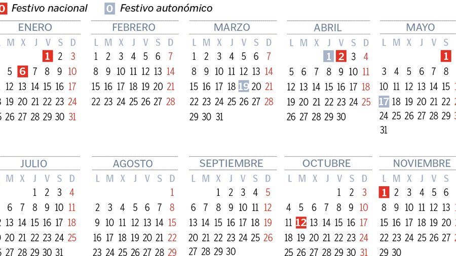 Calendario laboral para el 2021