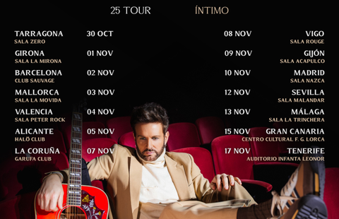 Cartel del cantante Axelcon su gira ntimo 25 Tour por Espaa