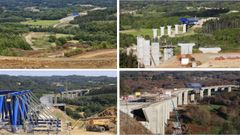 Evolución en la construcción del viaducto de Pambre: agosto del 2020, mayo del 2021, septiembre del 2022 y diciembre del 2023