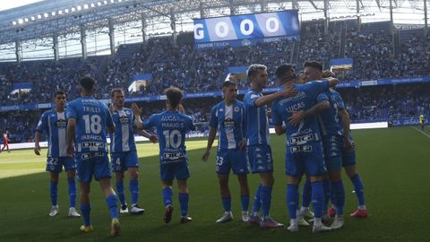 Los deportivistas festejan el primer gol frente al Algeciras