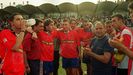 Los jugadores del CD Ourense, desolados tras perder con el Real Jan y quedarse sin ascenso a Segunda