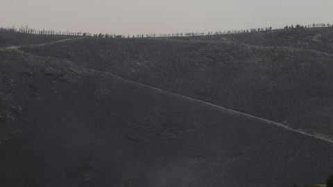 Un monte comunal próximo a la aldea de Seceda (Folgoso do Courel), quemado en uno de los incendios provocados por la tormenta de este jueves