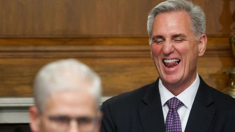 Kevin McCarthy reacts after learning the result of the vote.