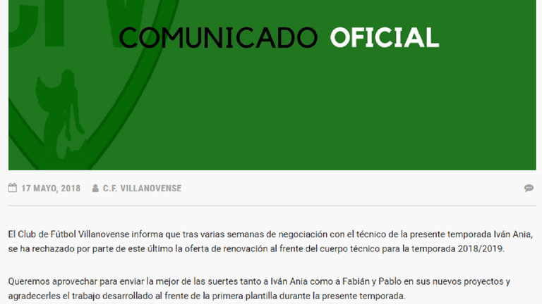 Comunicado oficial del Villanovense