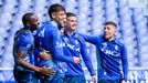 Eze, Omar Falah, Seoane y Portillo, en el entrenamiento del Oviedo