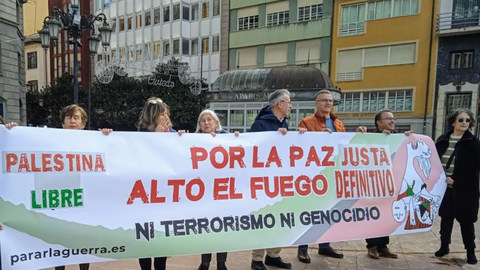 Pancarta en Oviedo en la concentraci�n al grito de Palestina Libre