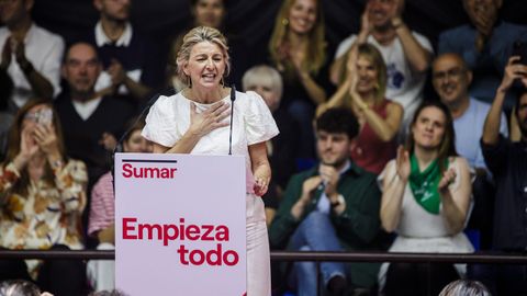 Yolanda Díaz, en la presentación de su candidatura con Sumar, el pasado 2 de abril en Madrid.