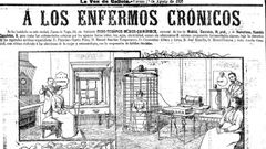 Ilustración que acompañaba al anuncio en La Voz, en 1902, de una clínica gallega que ofrecía entre sus tratamientos uno de Tesla, con corrientes de alta tensión y frecuencia, para enfermos crónicos de afecciones medulares y cerebrales, entre otras