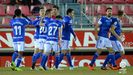 Los jugadores del Oviedo celebran uno de los goles al Numancia