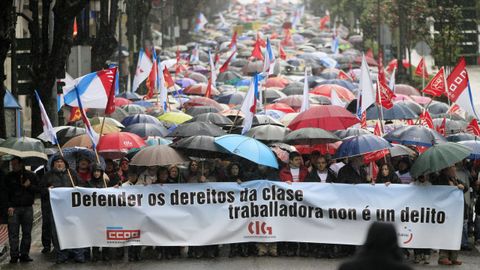 Imagen de archivo de la manifestación que recorrió las calles de Vigo en el 2014 para pedir el indulto de los hombres que participaron en el piquete de la huelga del transporte del 2008