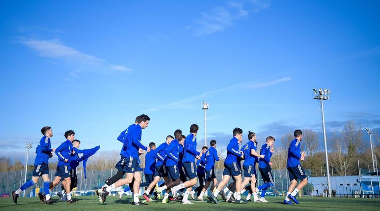 Los jugadores del Oviedo, en El Requexón