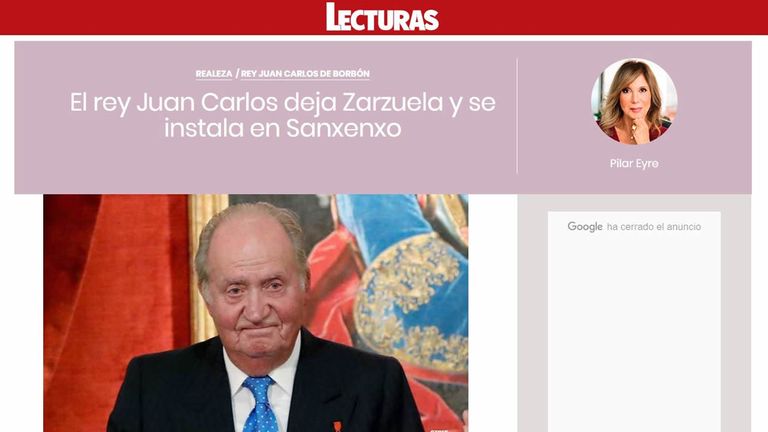 Pantallazo del blog de Pilar Eyre en Lecturas que sitúa al rey Juan Carlos en Sanxenxo