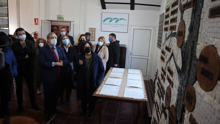 Acto de inauguración del Archivo Histórico de Hunosa, en el Pozo Sotón, al que han asistido la delegada del Gobierno en Asturias, Delia Losa; la consejera de Cultura, Política Llingüística y Turismo, Berta Piñán; la alcaldesa de Langreo, Carmen Arbesú, y el presidente de GRUPO HUNOSA, Gregorio Rabanal