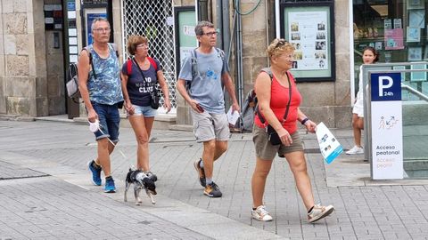 Un grupo de visitantes recorre Pontevedra este jueves festivo