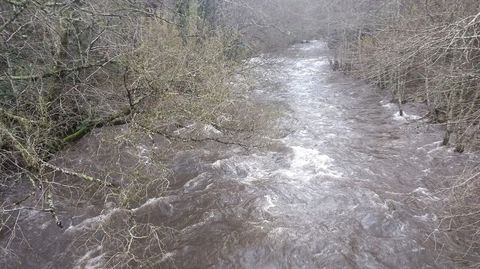 Las aguas del Lor bajan enlodadas en las cercanías de la aldea de Froxán