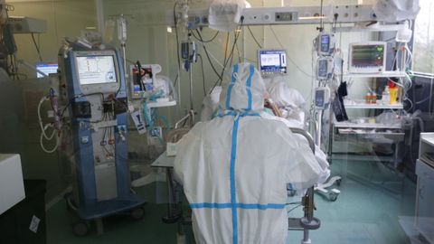 Imagen de la unidad de reanimacin del Chop, el pasado 13 de febrero, que se usaba como uci covid
