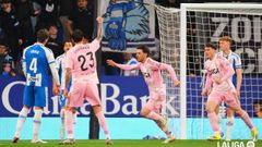 Alberto Reina celebra el 0-1 del Oviedo al Espanyol