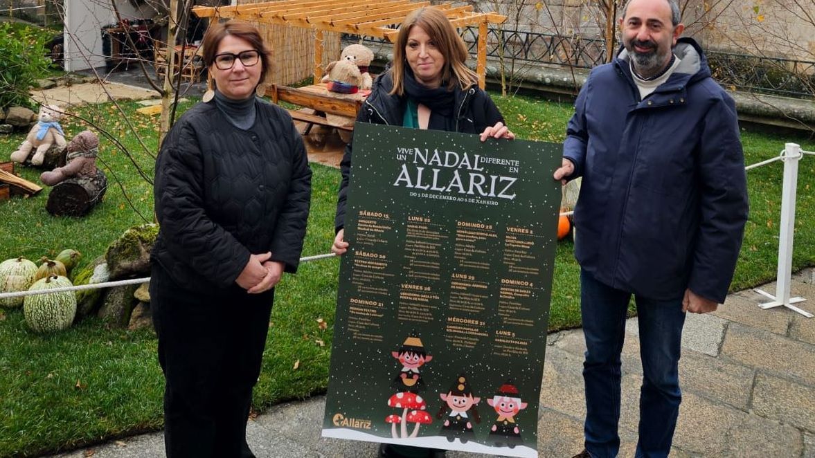 Mar�a L�pez, Cristina Cid y Alberto Conde, en la presentaci�n de la programaci�n navide�a de Allariz.