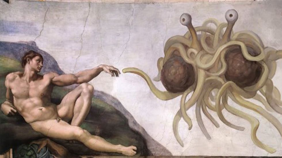 La creacin del hombre por el Monstruo del Espagueti Volador