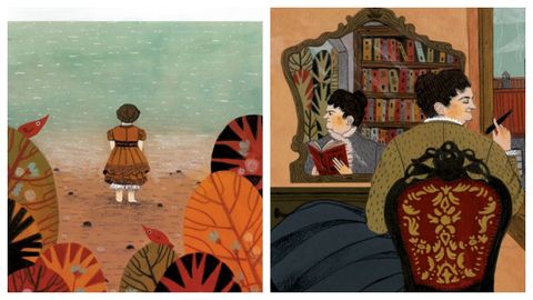Detalle de dos de las ilustraciones obra de Bea Gregores que embellecen el texto de María Canosa