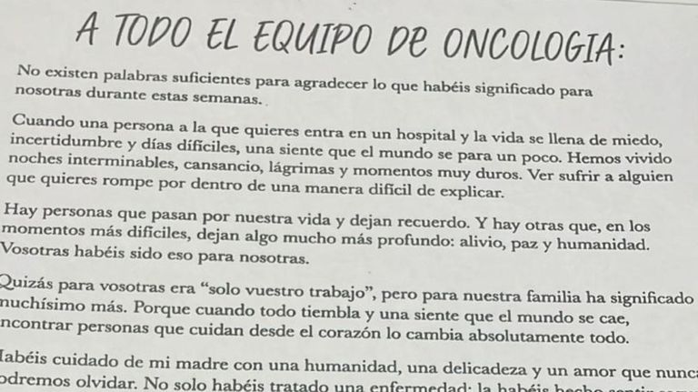 La carta de una familia a Oncología del Hospital Provincial 