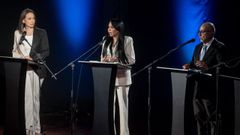 Los candidatos María Corina Machado, Delsa Solórzano y Andrés Caleca, en un momento del debate