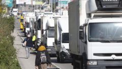 Ms de un centenar de camiones han llegado esta maana Vigo desde Tui en caravana