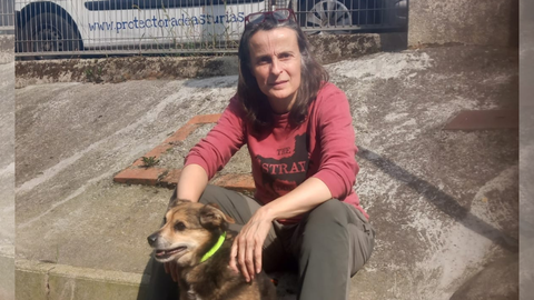 Alejandre Mier, nueva directora delCentro de Proteccin Animal de Gijn, junto a XX, uno de los perros que espera ser adoptado